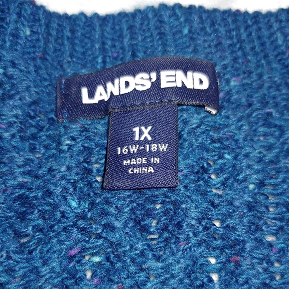 EUC Plus Size Lands’ End Teal Blue Flecked Crew Neck High-Low Sweater – Size 1X - Picture 4 of 8